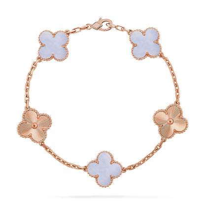 [AM]LUCKY CLOVER 5-MOTIF BRACELET - PURPLE CHALCEDONY COLLECTION