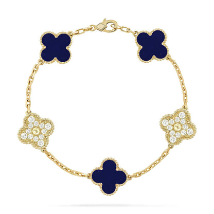 [AM]LUCKY CLOVER 5-MOTIF BRACELET - LAPIS LAZULI COLLECTION