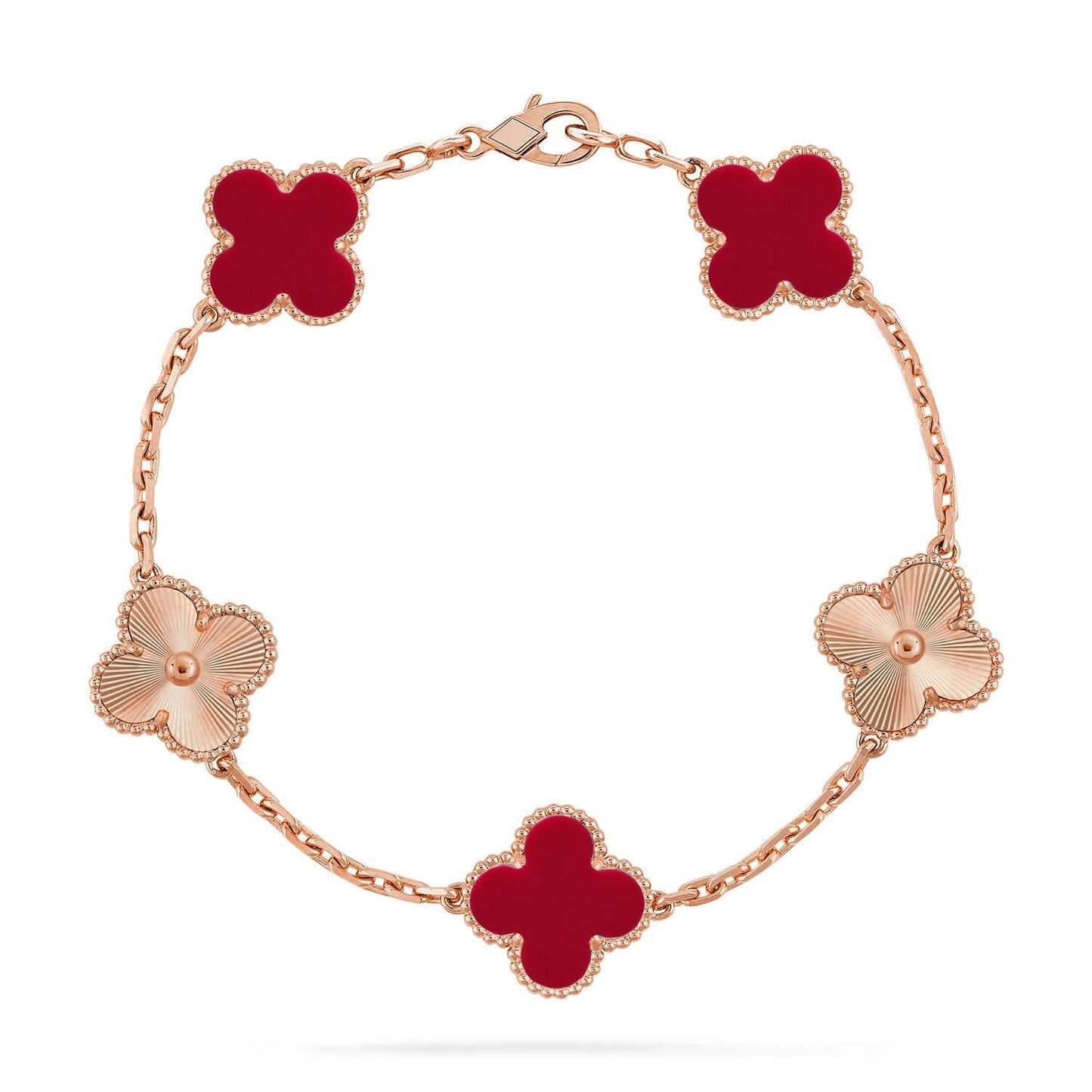 [AM]LUCKY CLOVER 5-MOTIF BRACELET - RED CARNELIAN COLLECTION