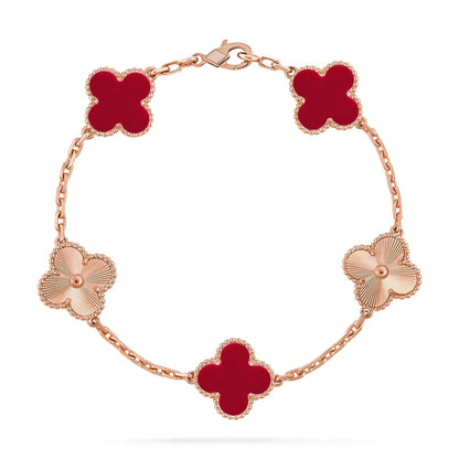 [AM]LUCKY CLOVER 5-MOTIF BRACELET - RED CARNELIAN COLLECTION