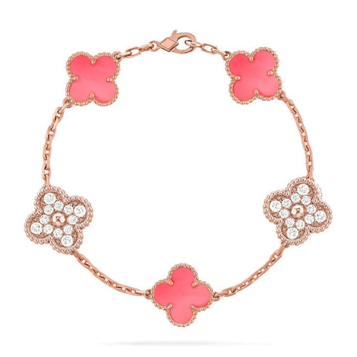 [AM]LUCKY CLOVER 5-MOTIF BRACELET - PINK MOTHER-OF-PEARL COLLECTION