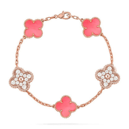 [AM]LUCKY CLOVER 5-MOTIF BRACELET - PINK MOTHER-OF-PEARL COLLECTION