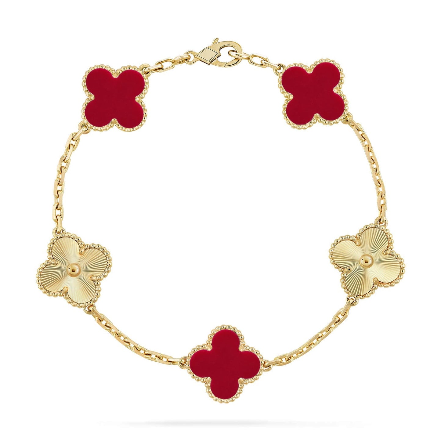 [AM]LUCKY CLOVER 5-MOTIF BRACELET - RED CARNELIAN COLLECTION