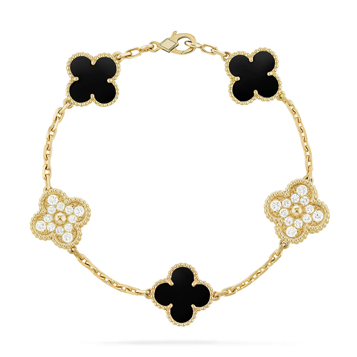 [AM]LUCKY CLOVER 5-MOTIF BRACELET - BLACK OXNY COLLECTION