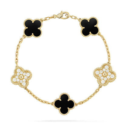 [AM]LUCKY CLOVER 5-MOTIF BRACELET - BLACK OXNY COLLECTION
