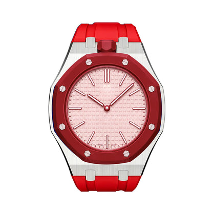 [AM]OAK POP ORANGE-RED STEEL SILICONE STRAP