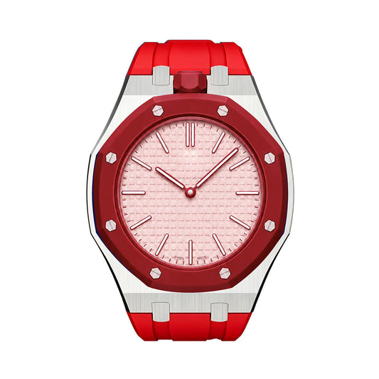 [AM]OAK POP ORANGE-RED STEEL SILICONE STRAP