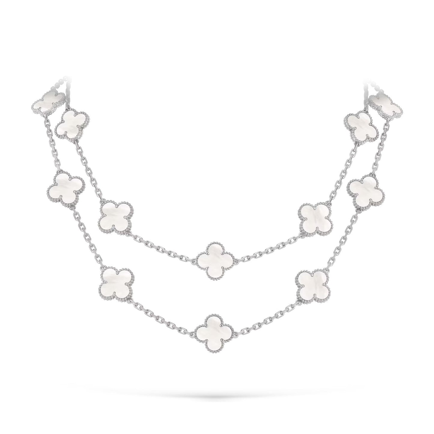 [AM]CLASSIC 20-MOTIF LUCKY CLOVER LONG NECKLACE WHITE GOLD COLLECTION