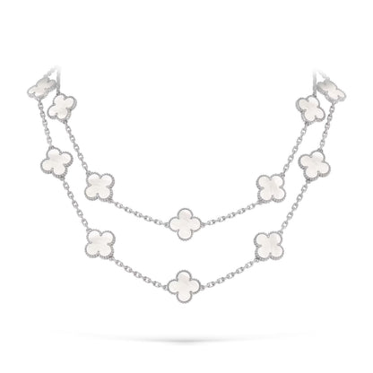 [AM]CLASSIC 20-MOTIF LUCKY CLOVER LONG NECKLACE WHITE GOLD COLLECTION