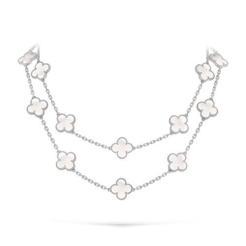 [AM]CLASSIC 20-MOTIF LUCKY CLOVER LONG NECKLACE WHITE GOLD COLLECTION