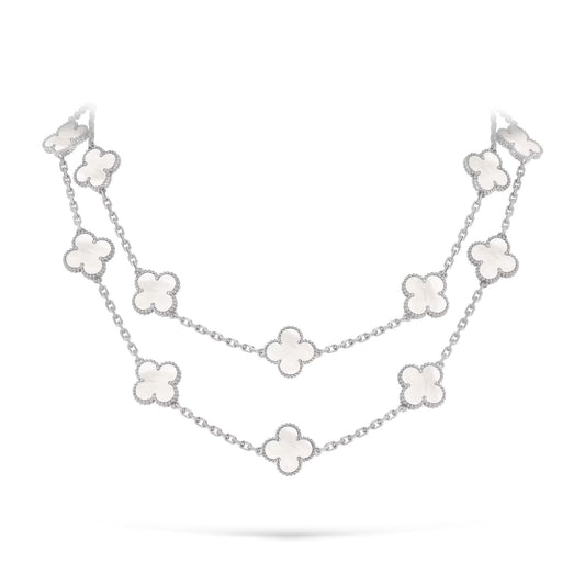 [AM]CLASSIC 20-MOTIF LUCKY CLOVER LONG NECKLACE WHITE GOLD COLLECTION