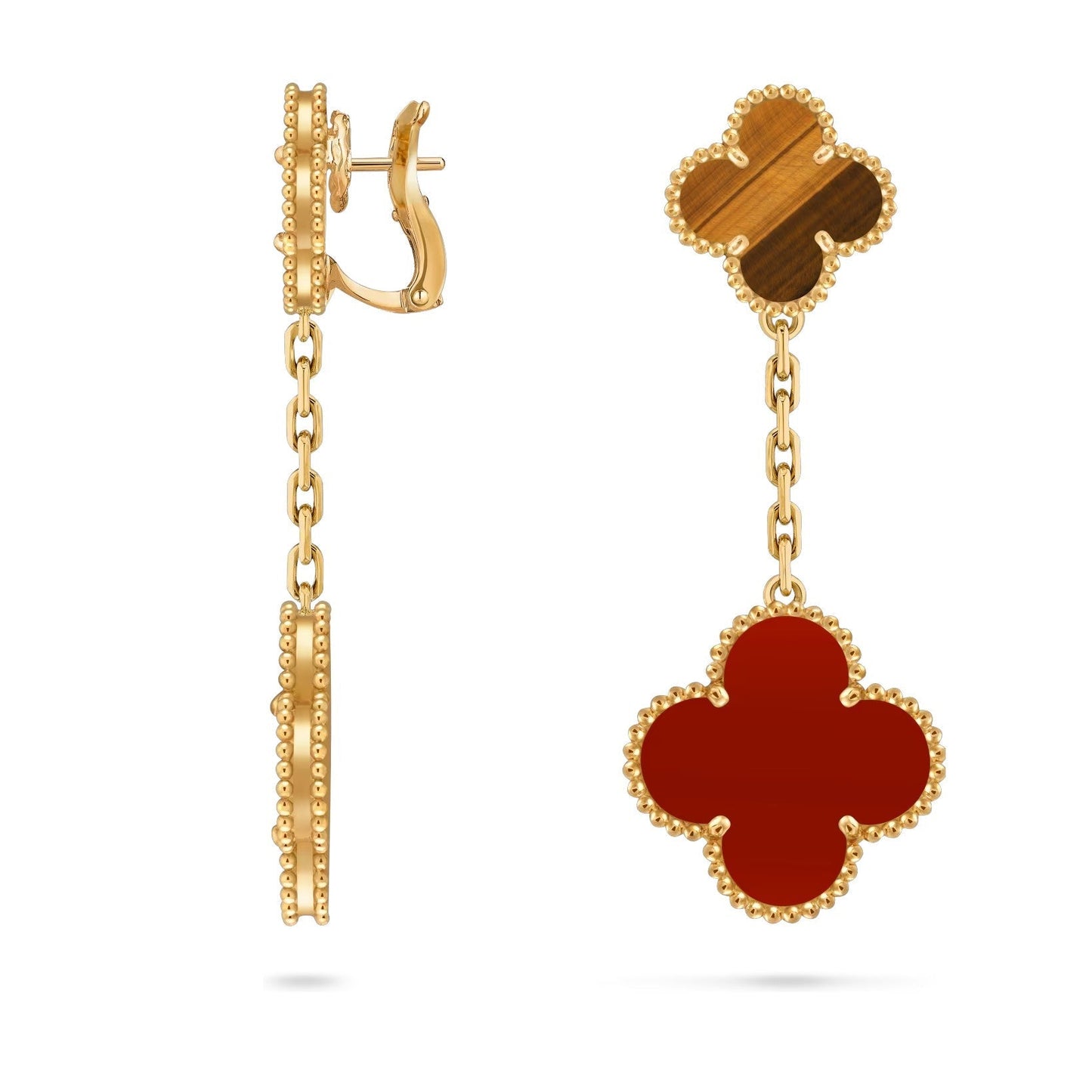 [AM]CLOVER DUAL-MOTIF STATEMENT STUD EARRINGS - DOUBLE-CHARM COLLECTION