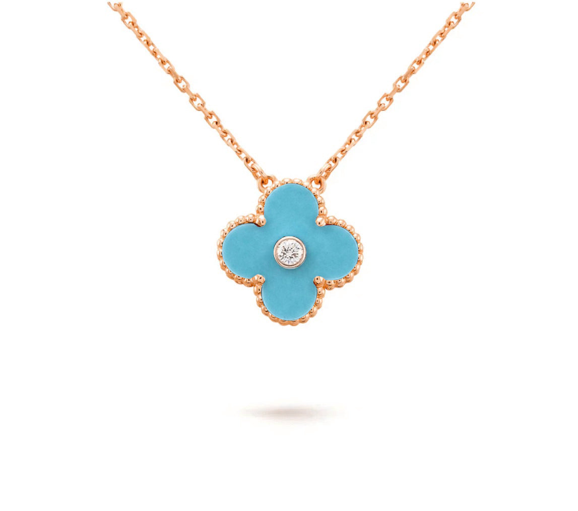 [AM]15MM CLOVER FLOWER DIAMOND PENDANT NECKLACE COLLECTION