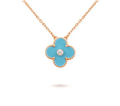 [AM]15MM CLOVER FLOWER DIAMOND PENDANT NECKLACE COLLECTION