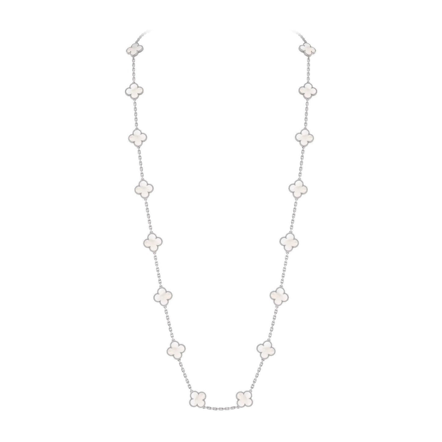 [AM]CLASSIC 20-MOTIF LUCKY CLOVER LONG NECKLACE WHITE GOLD COLLECTION