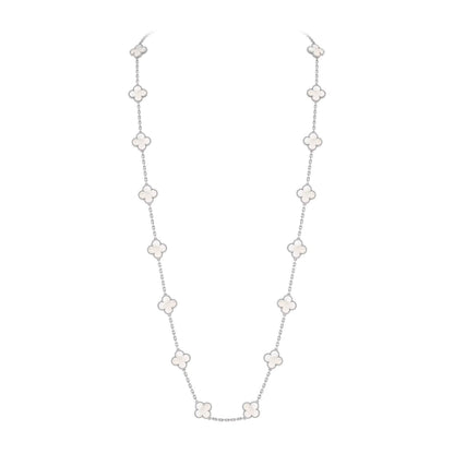 [AM]CLASSIC 20-MOTIF LUCKY CLOVER LONG NECKLACE WHITE GOLD COLLECTION