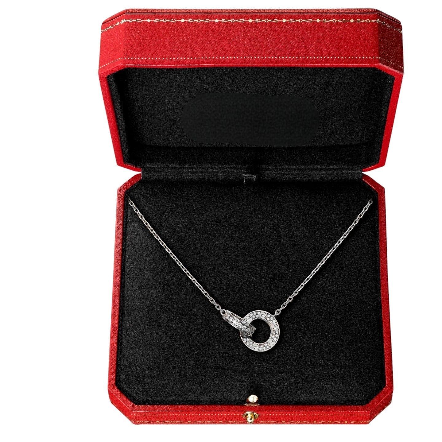 [AM]LOVE DOUBLE-RING PENDANT FULL-PAVÉ NECKLACE