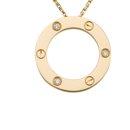 [AM]LOVE LARGE CIRCULAR PENDANT 3-DIAMOND NECKLACE