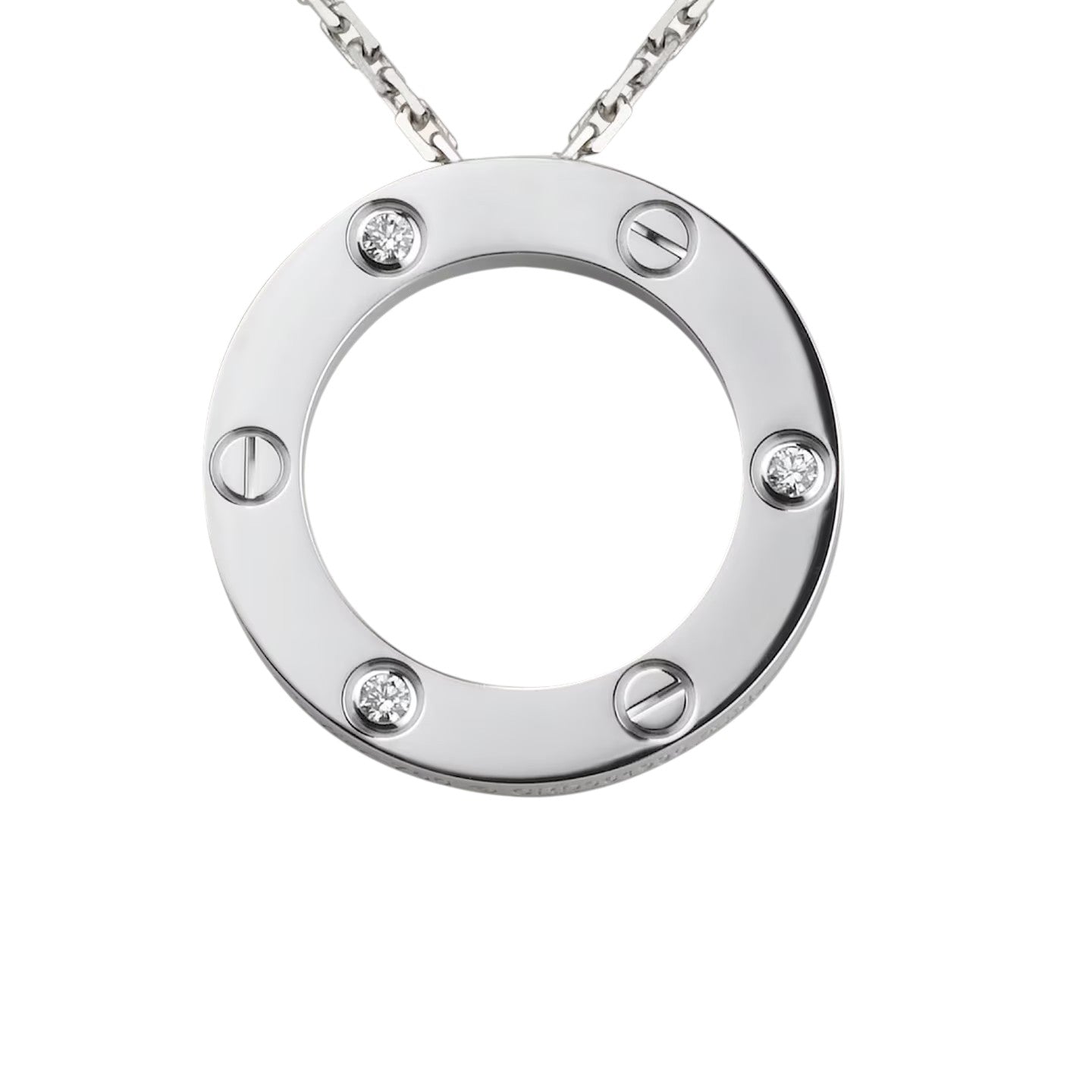[AM]LOVE LARGE CIRCULAR PENDANT 3-DIAMOND NECKLACE