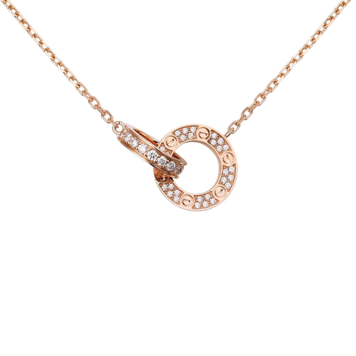 [AM]LOVE DOUBLE-RING PENDANT FULL-PAVÉ NECKLACE