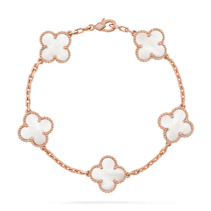 [AM]LUCKY CLOVER 5-MOTIF BRACELET - WHITE MOTHER-OF-PEARL COLLECTION