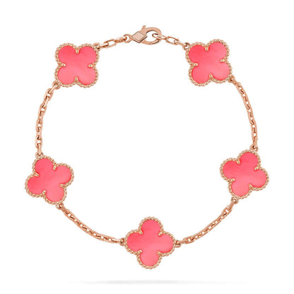 [AM]LUCKY CLOVER 5-MOTIF BRACELET - PINK MOTHER-OF-PEARL COLLECTION