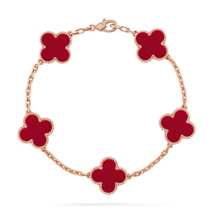 [AM]LUCKY CLOVER 5-MOTIF BRACELET - RED CARNELIAN COLLECTION