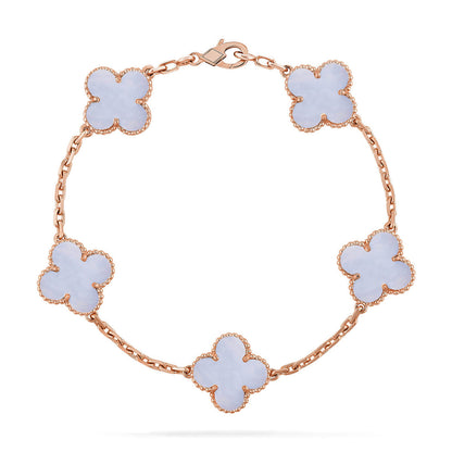 [AM]LUCKY CLOVER 5-MOTIF BRACELET - PURPLE CHALCEDONY COLLECTION