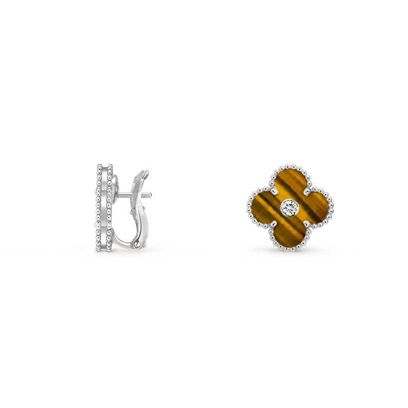 [AM]15MM CLOVER FLOWER STUD EARRINGS DIAMOND-WHITE GOLD COLLECTION