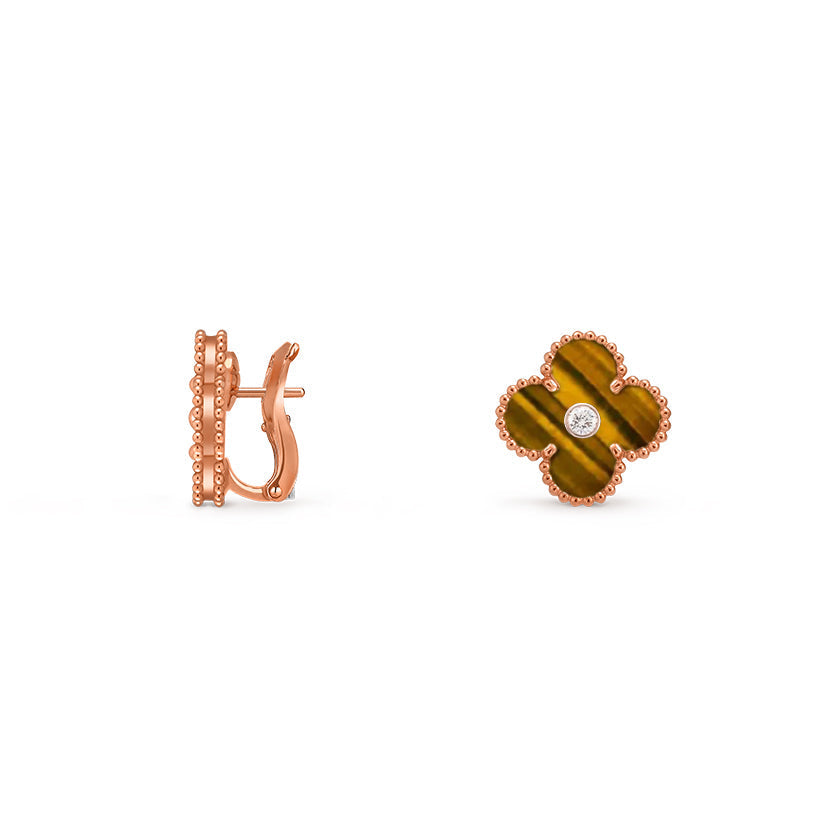 [AM]15MM CLOVER FLOWER STUD EARRINGS DIAMOND-ROSE GOLD COLLECTION