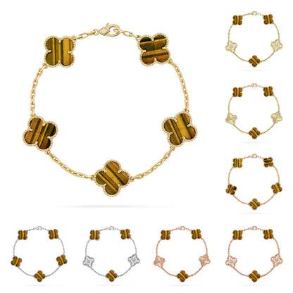 [AM]LUCKY CLOVER 5-MOTIF BRACELET -  TIGER’S EYE COLLECTION