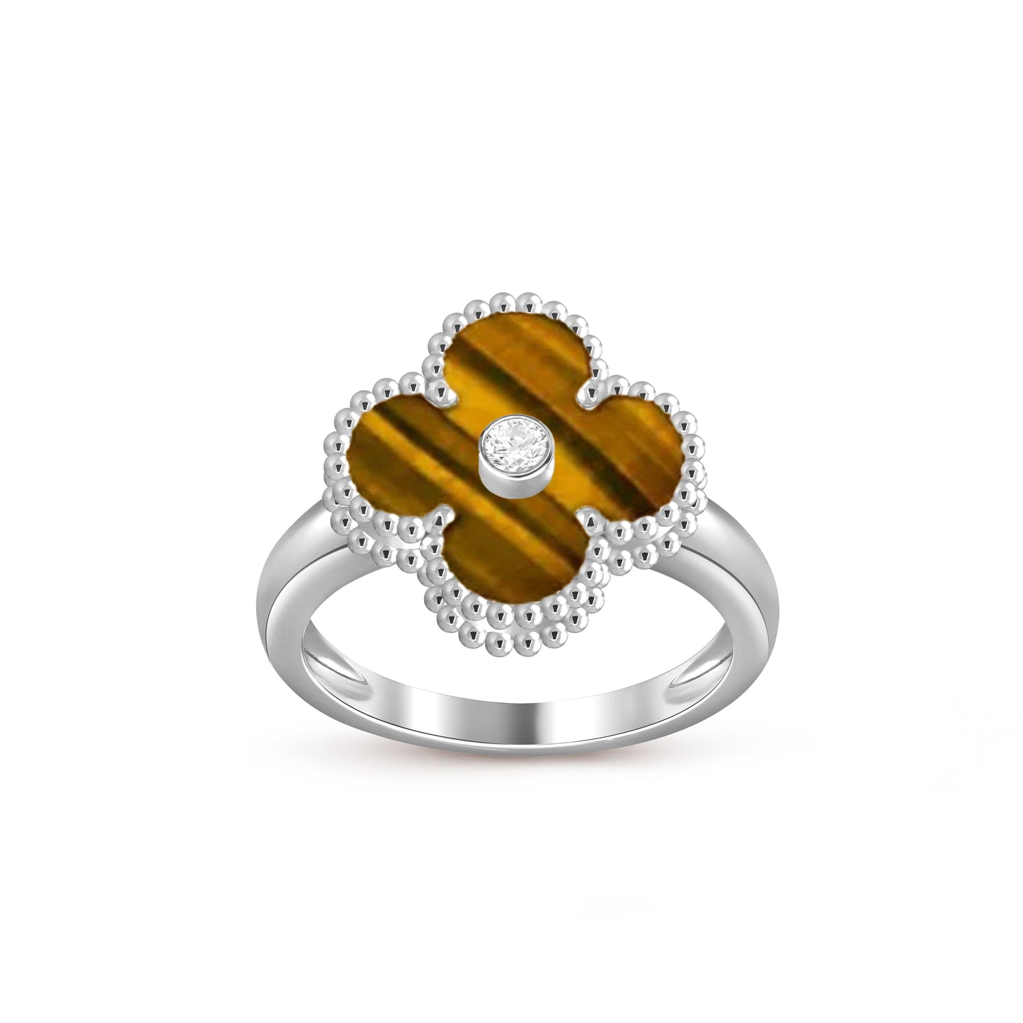[AM]LUCKY CLOVER DIAMOND-ACCENT WHITE GOLD RING COLLECTION