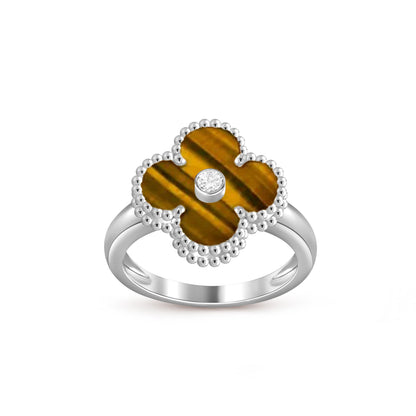 [AM]LUCKY CLOVER DIAMOND-ACCENT WHITE GOLD RING COLLECTION