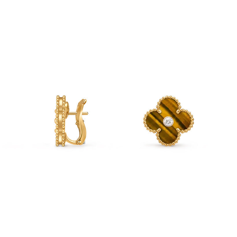 [AM]15MM CLOVER FLOWER STUD EARRINGS DIAMOND-GOLD COLLECTION