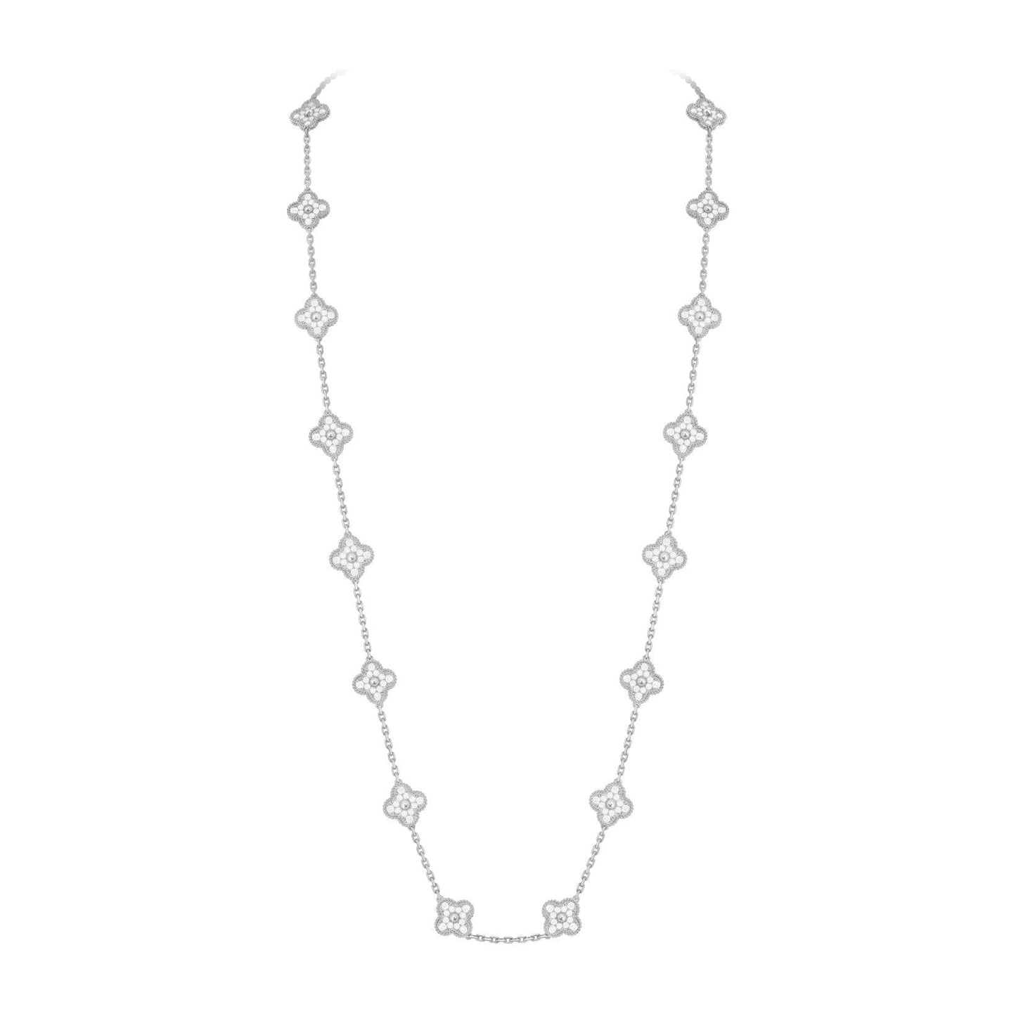 [AM]CLASSIC 20-MOTIF LUCKY CLOVER LONG NECKLACE WHITE GOLD COLLECTION