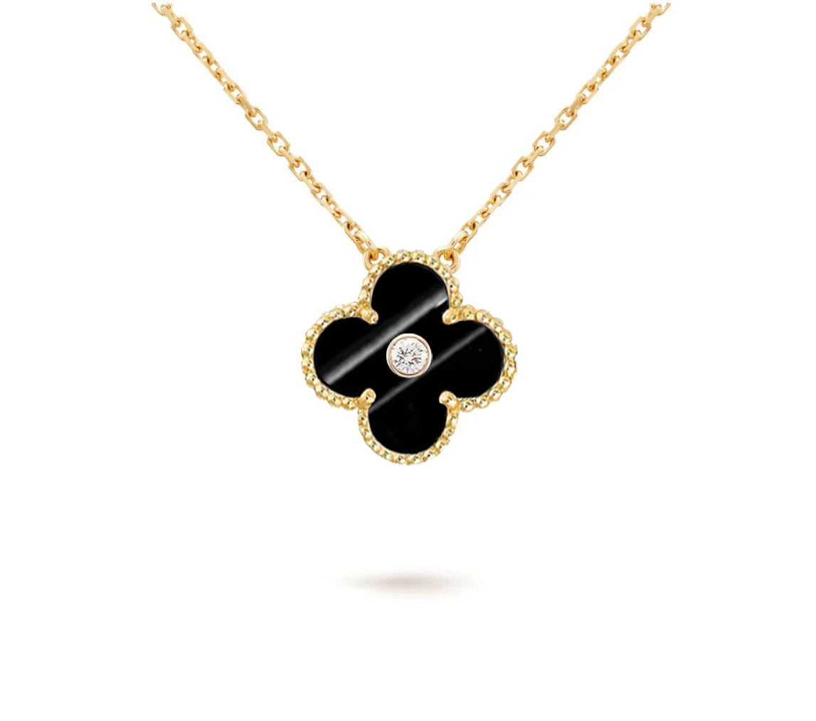[AM]15MM CLOVER FLOWER DIAMOND PENDANT NECKLACE COLLECTION