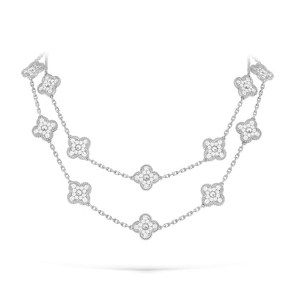 [AM]CLASSIC 20-MOTIF LUCKY CLOVER LONG NECKLACE WHITE GOLD COLLECTION