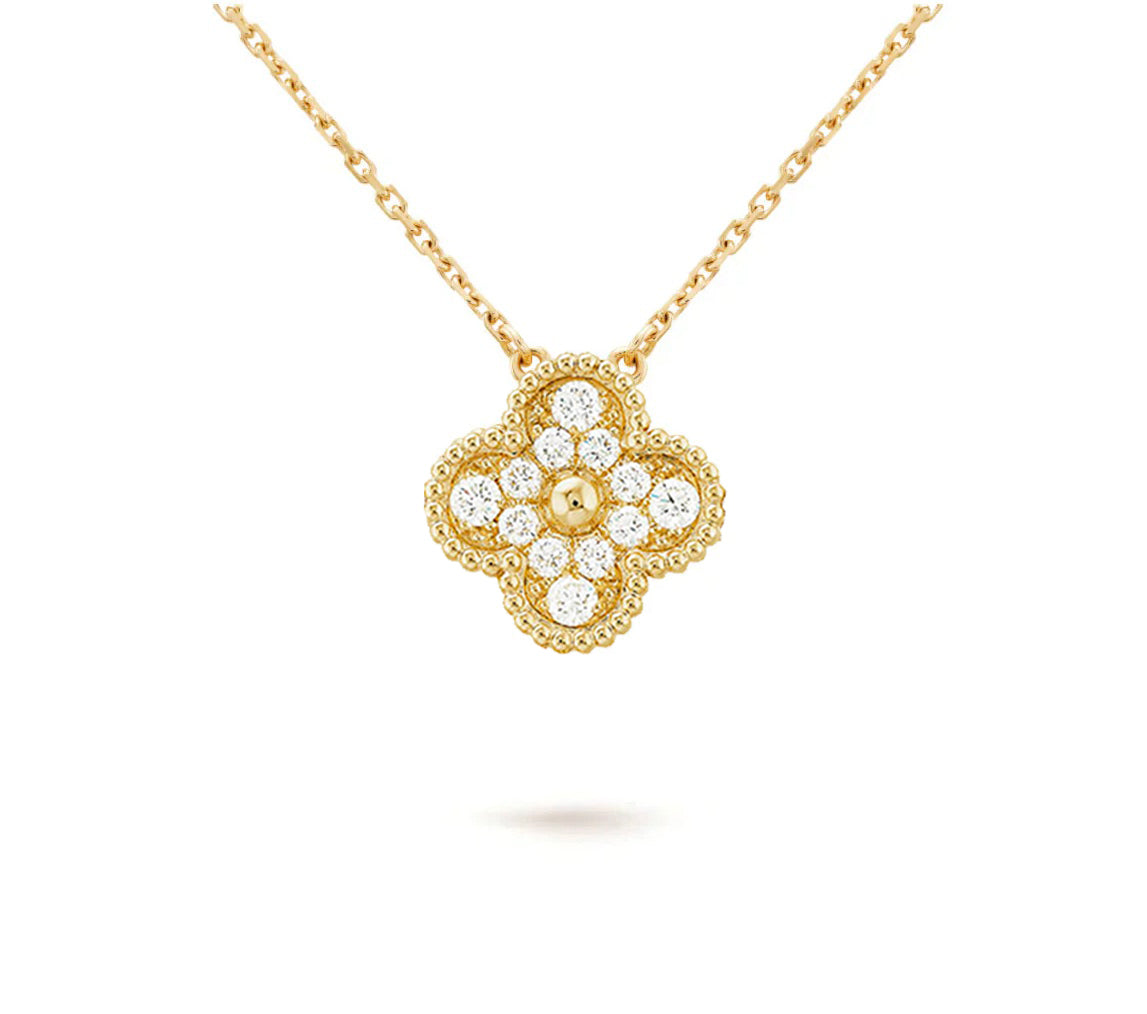 [AM]15MM CLOVER FLOWER DIAMOND PENDANT NECKLACE COLLECTION