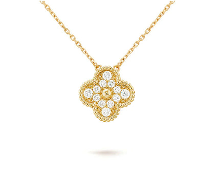 [AM]15MM CLOVER FLOWER DIAMOND PENDANT NECKLACE COLLECTION