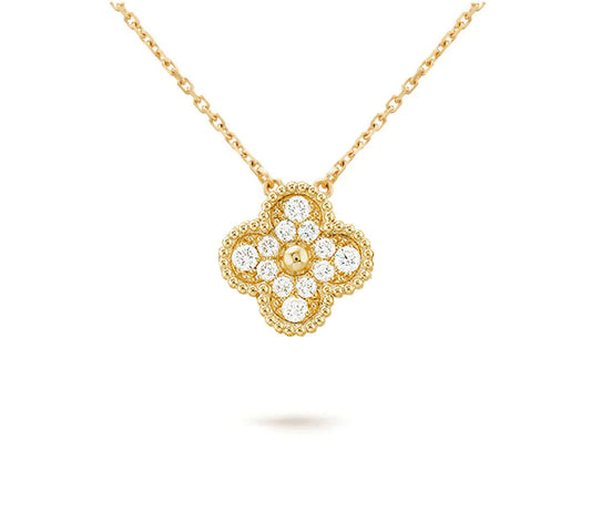 [AM]15MM CLOVER FLOWER DIAMOND PENDANT NECKLACE COLLECTION