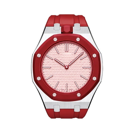 [AM]OAK POP RED STEEL SILICONE STRAP