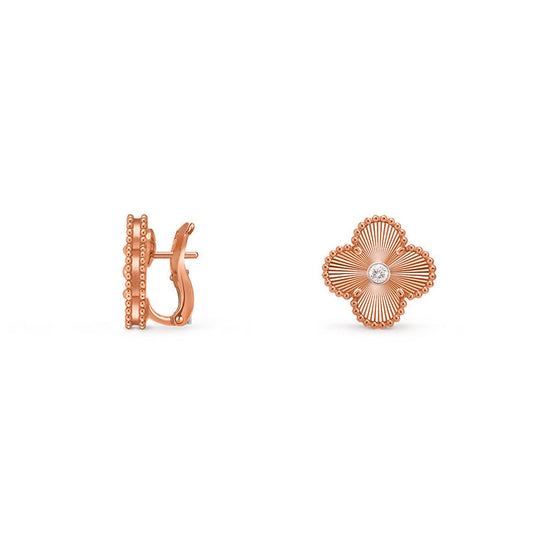 [AM]15MM CLOVER FLOWER STUD EARRINGS DIAMOND-ROSE GOLD COLLECTION