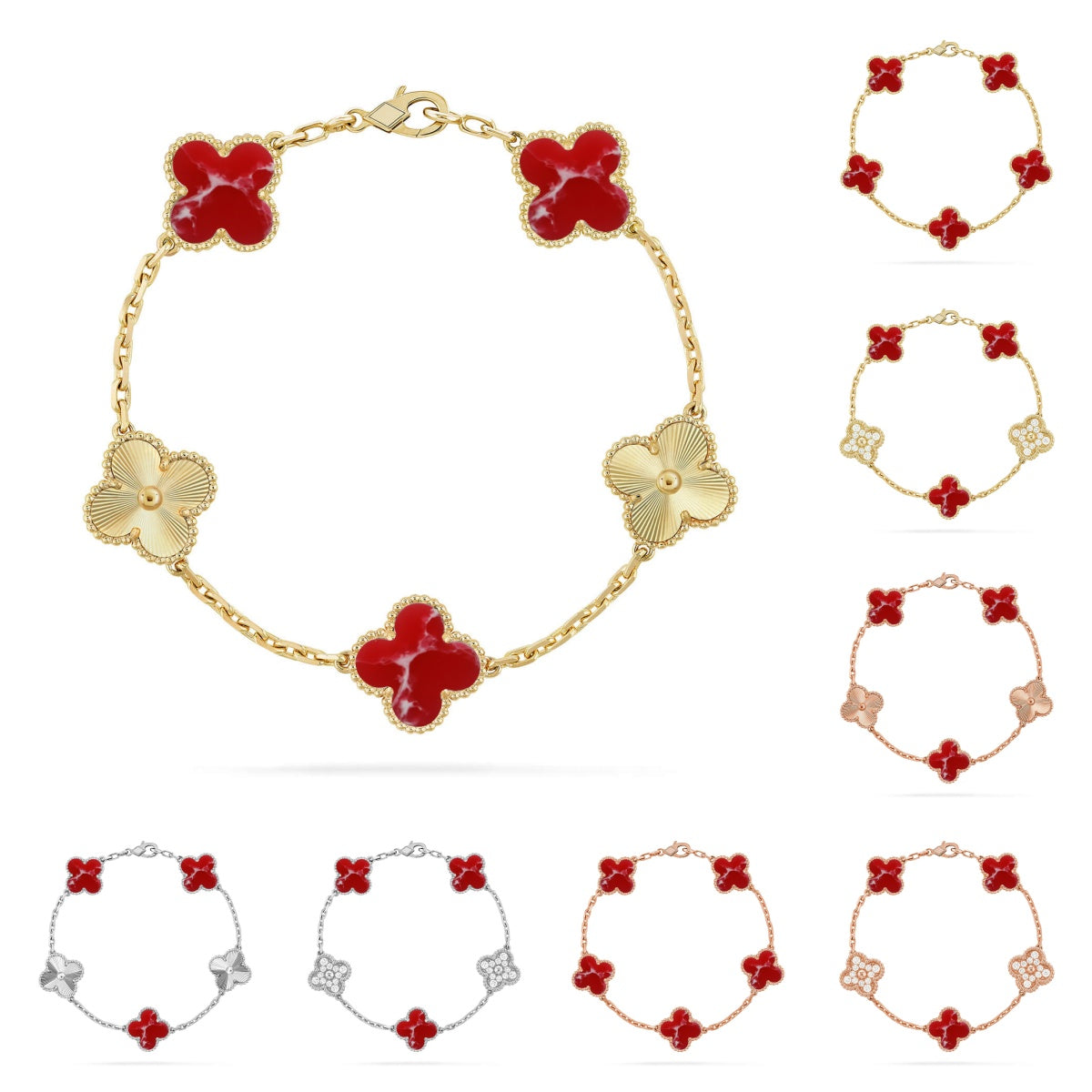 [AM]LUCKY CLOVER 5-MOTIF BRACELET - RED LARIMAR COLLECTION