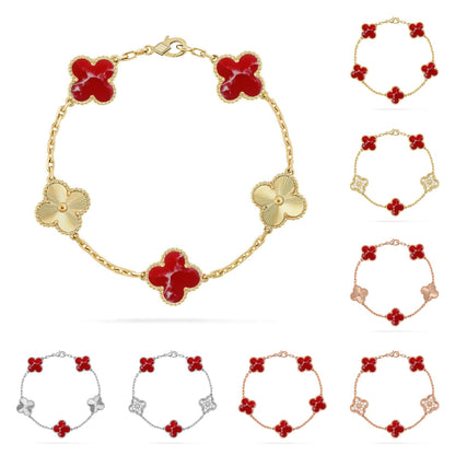 [AM]LUCKY CLOVER 5-MOTIF BRACELET - RED LARIMAR COLLECTION