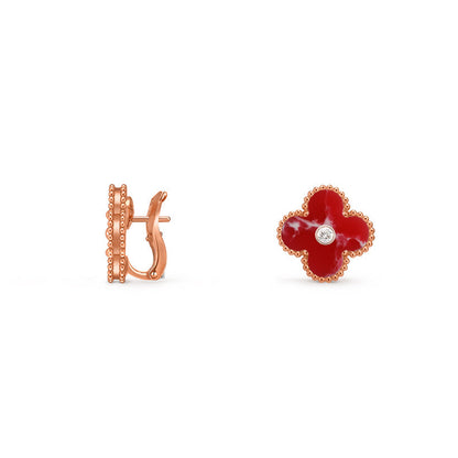 [AM]15MM CLOVER FLOWER STUD EARRINGS DIAMOND-ROSE GOLD COLLECTION