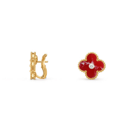 [AM]15MM CLOVER FLOWER STUD EARRINGS DIAMOND-GOLD COLLECTION