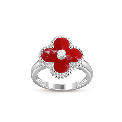 [AM]LUCKY CLOVER DIAMOND-ACCENT WHITE GOLD RING COLLECTION