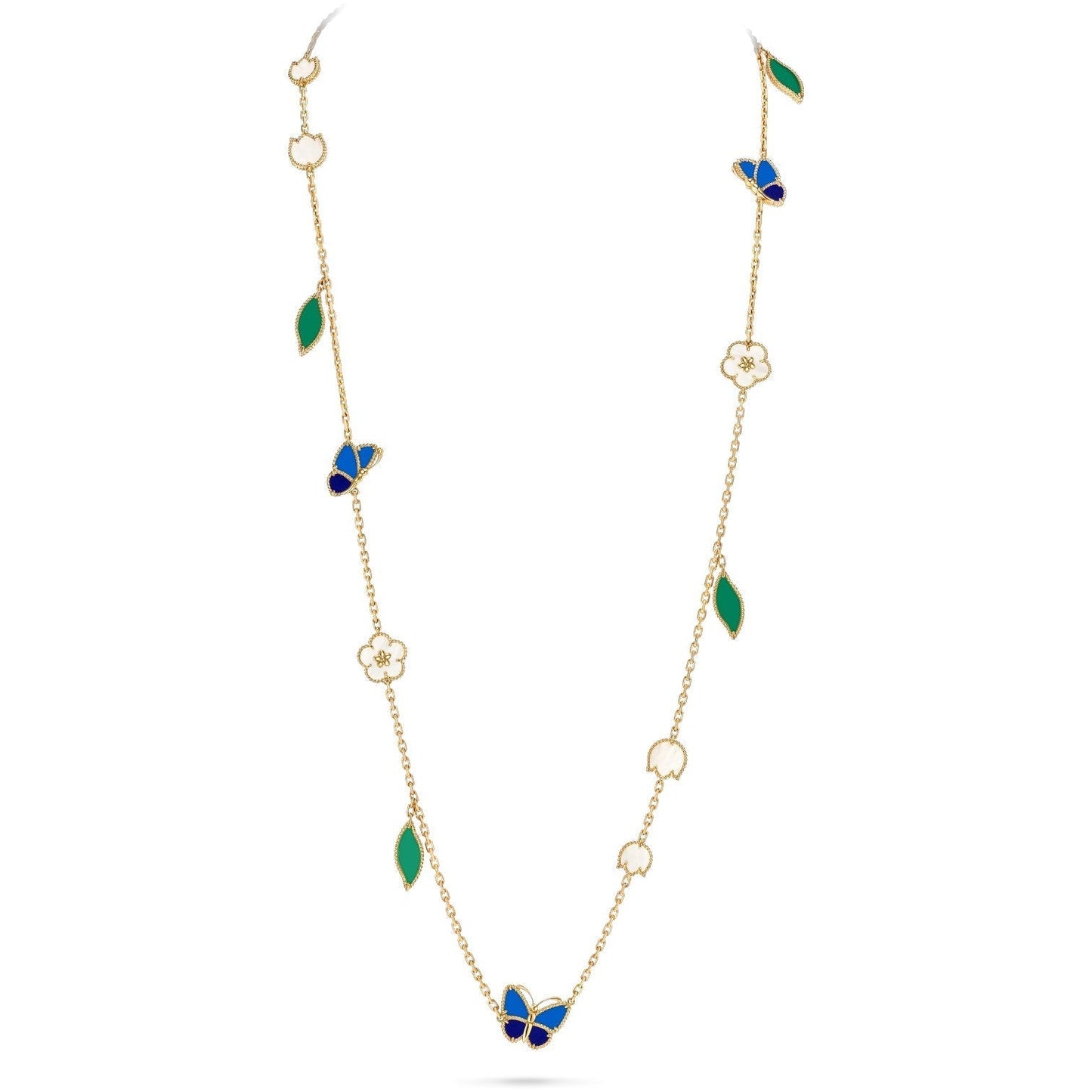 [AM]LUCKY SPRING BUTTERFLY & FLOWER STATEMENT NECKLACE - 15-MOTIF FLORAL DESIGN