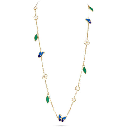 [AM]LUCKY SPRING BUTTERFLY & FLOWER STATEMENT NECKLACE - 15-MOTIF FLORAL DESIGN