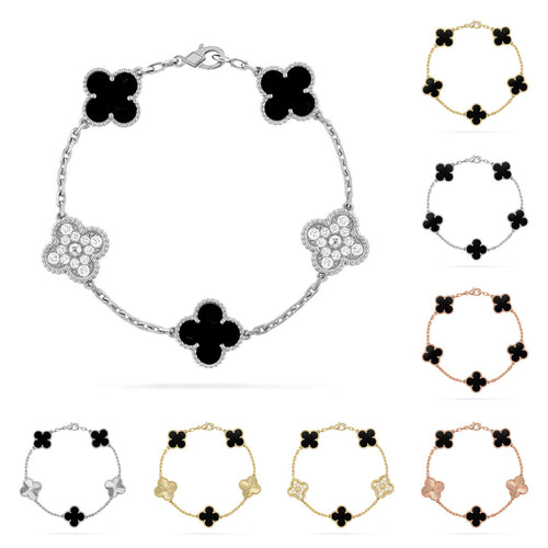 [AM]LUCKY CLOVER 5-MOTIF BRACELET - BLACK OXNY COLLECTION